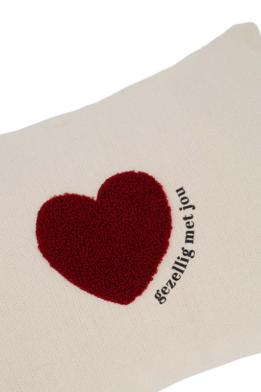 Zusss | Kussen hartje 35x25cm off white/rood