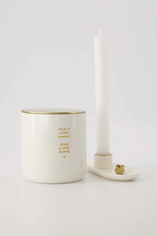 Zusss | Keramik-Kerzenständer Vogel weiß/gold