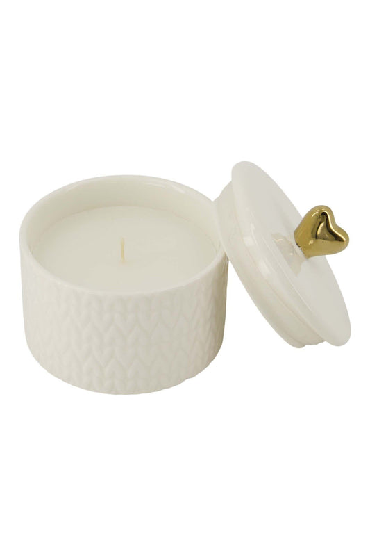 Zusss | Duftkerze aus Keramik mit Deckel, Herzform, klein, weiß/gold