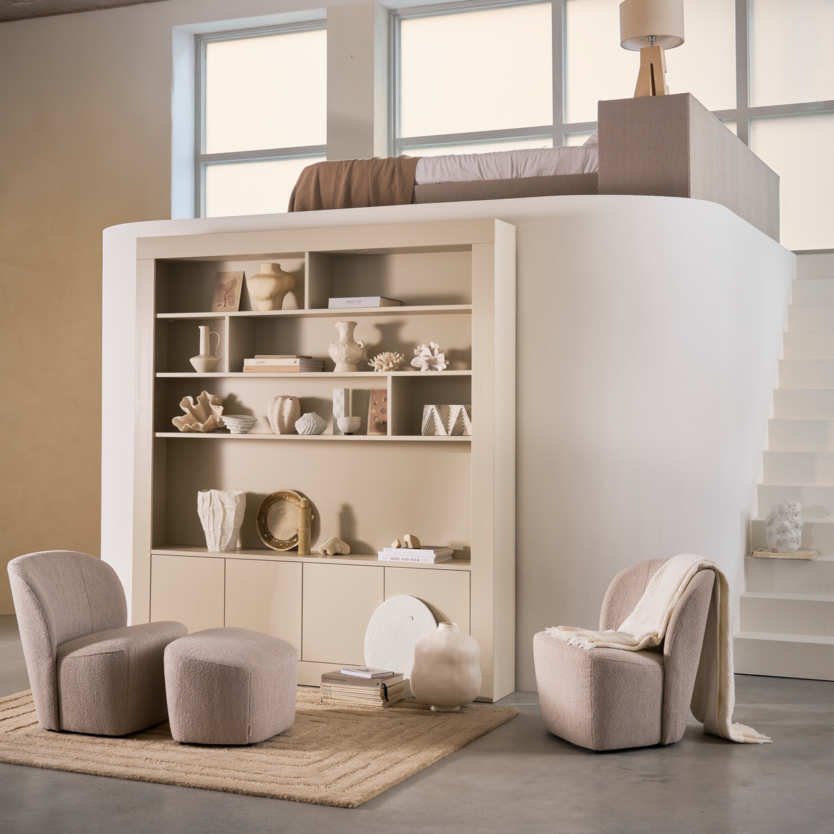 vtwonen Lofty Hocker boucle grijs