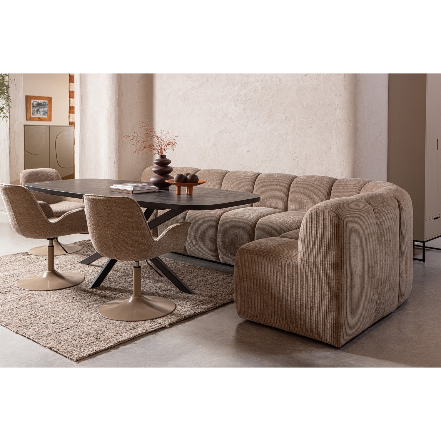 Woood Mojo Eetbank 84cm met rugleuning ribstof donkerzand