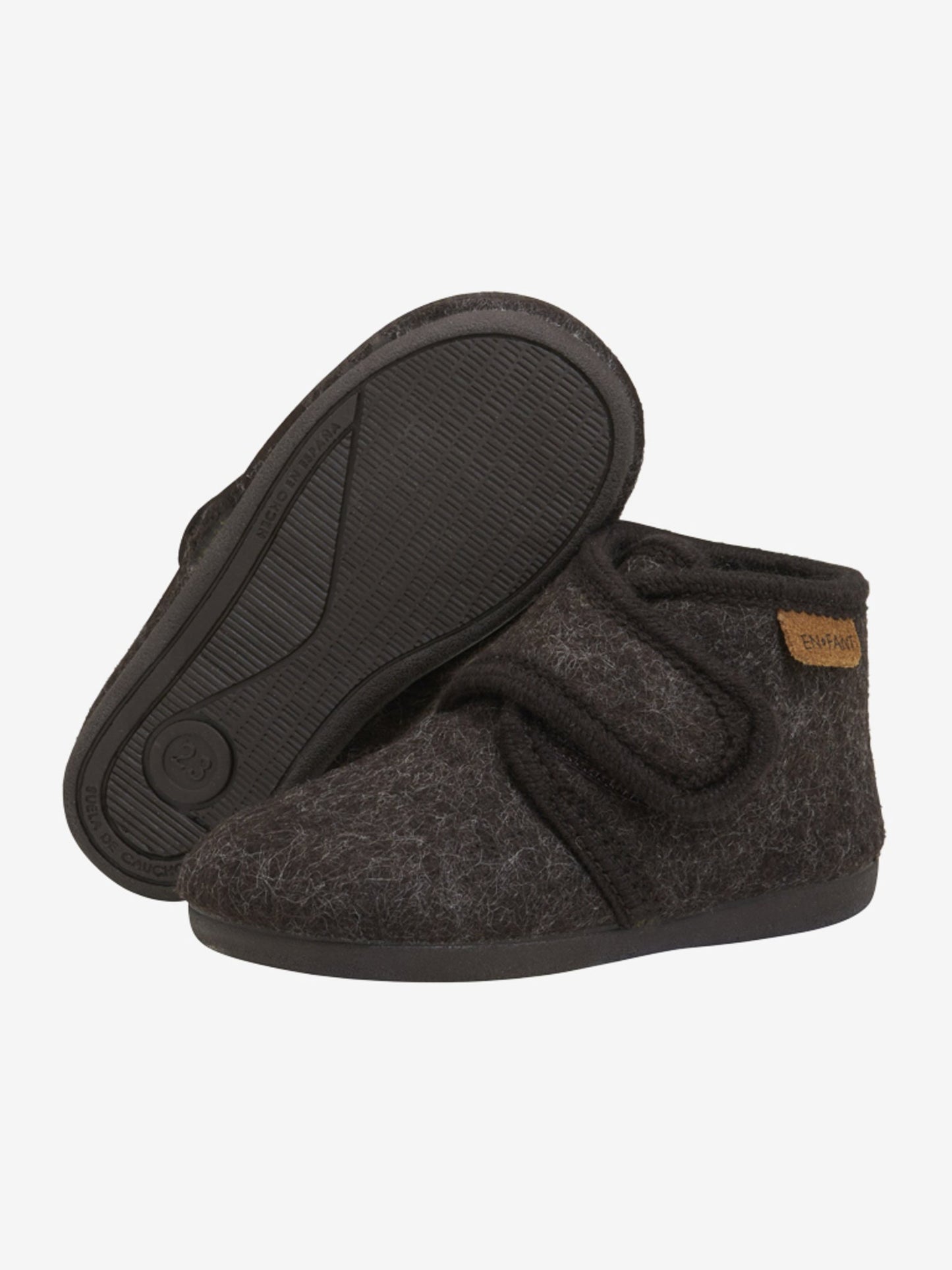 Enfant | Sloffen wol Velcro chocolade melange