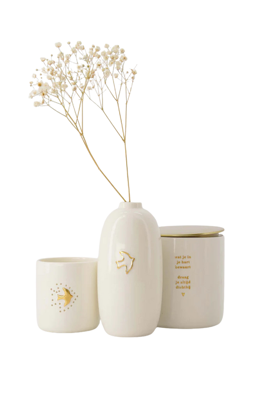 Zusss | Keramikvase in Vogelform, weiß/gold