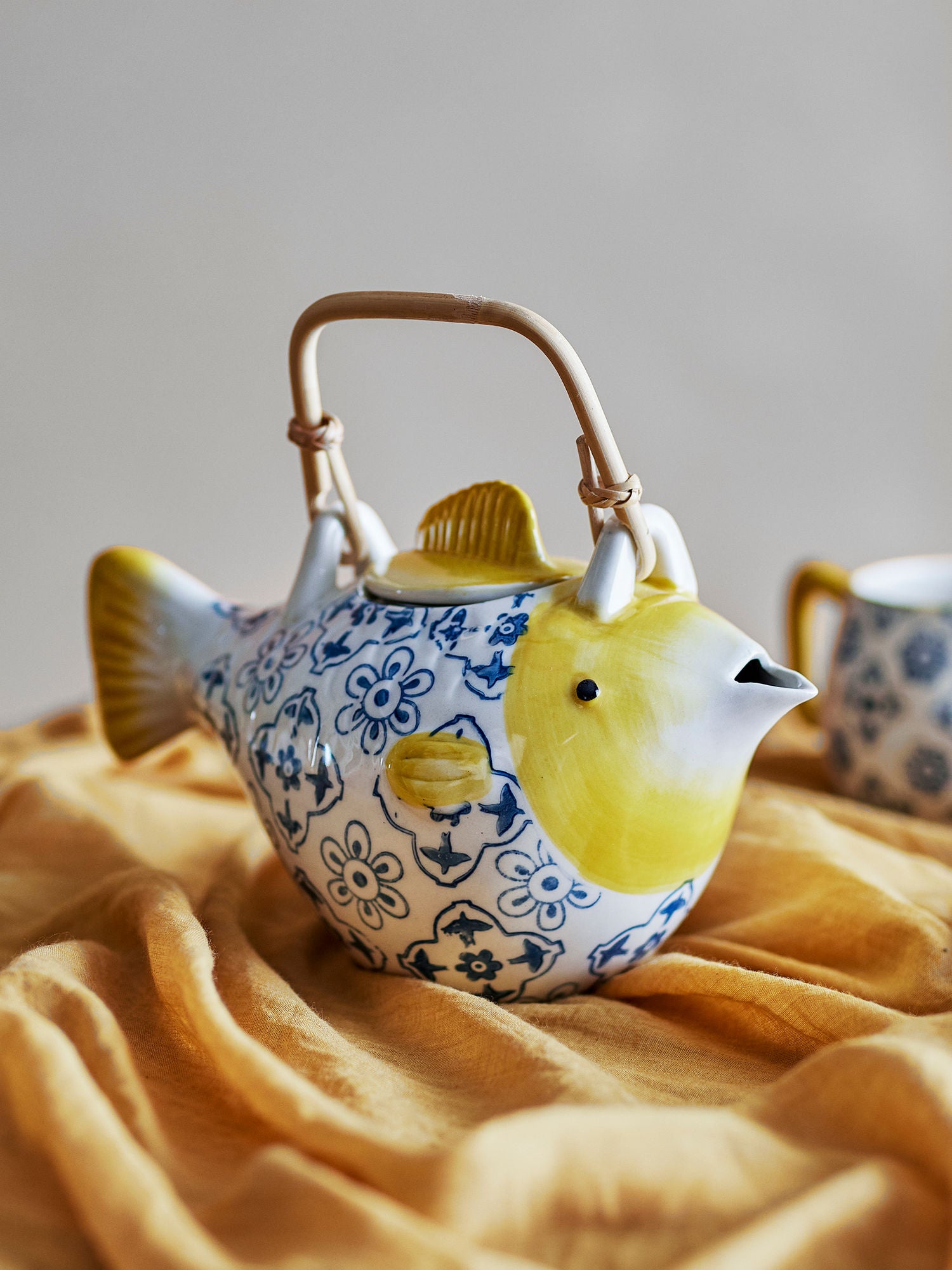 Bloomingville Wrenne Theepot Vis Blauw Geel