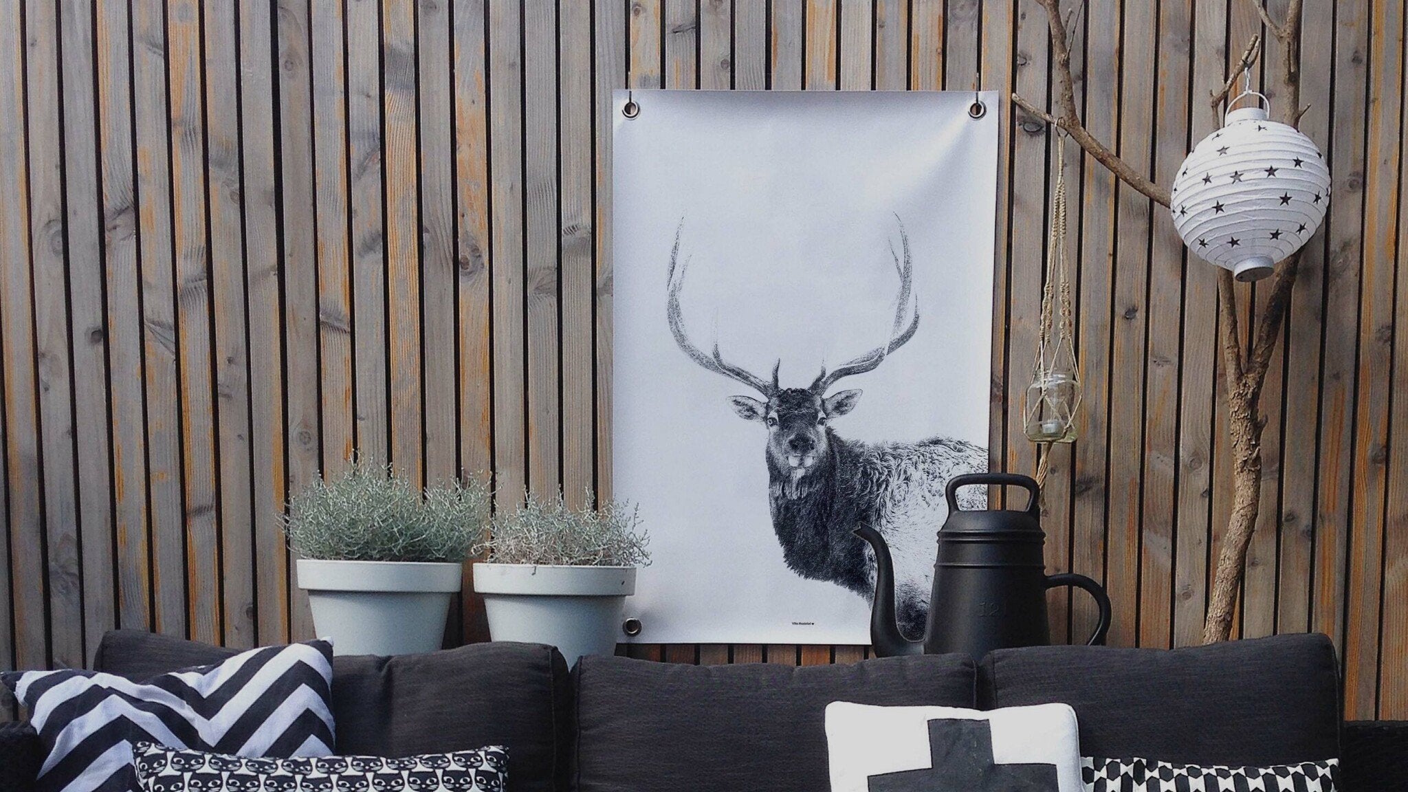 VM | Gartenposter Hirsch schwarz-weiß