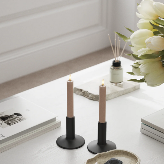 Deluxe Homeart | Led dinerkaars taupe/roze 15 cm | 2stuks