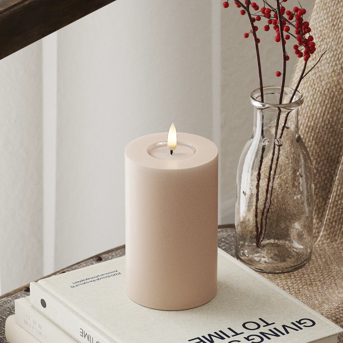 Deluxe Homeart | LED Kaars taupe/roze 7.5x12.5cm