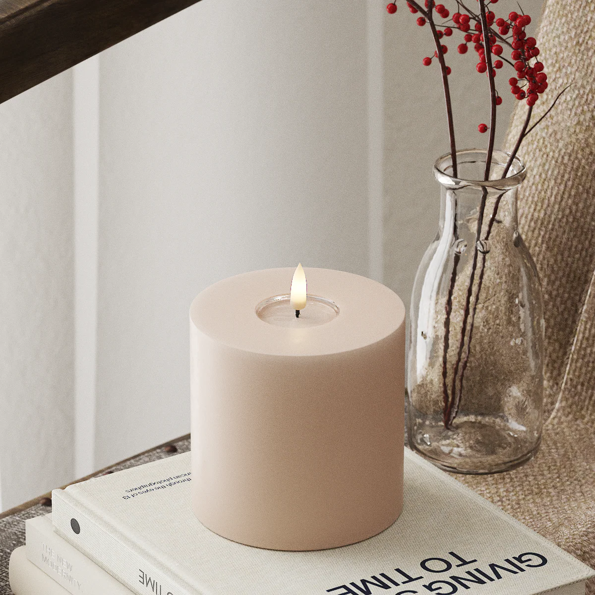 Deluxe Homeart | LED Kaars taupe/roze 10x10cm