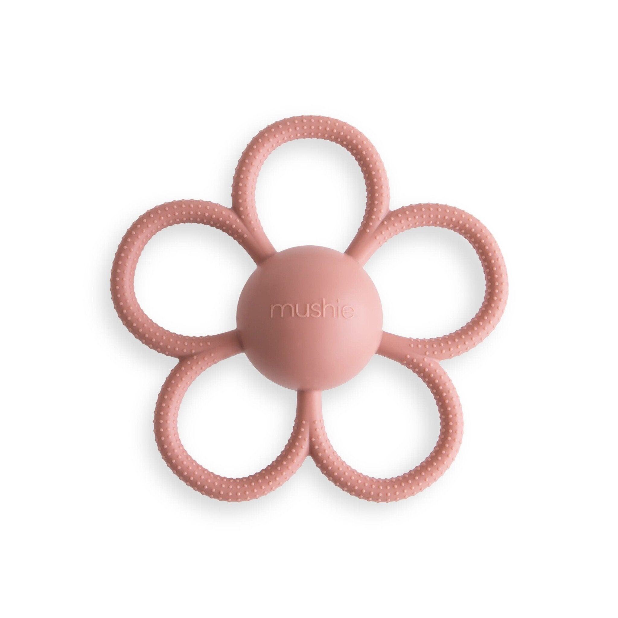 Mushie | Beißring mit Rassel, Gänseblümchenrosa