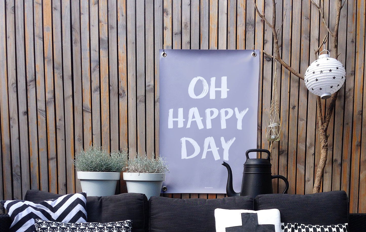 VM | Gartenposter „Happy Day“ in Lila und Weiß