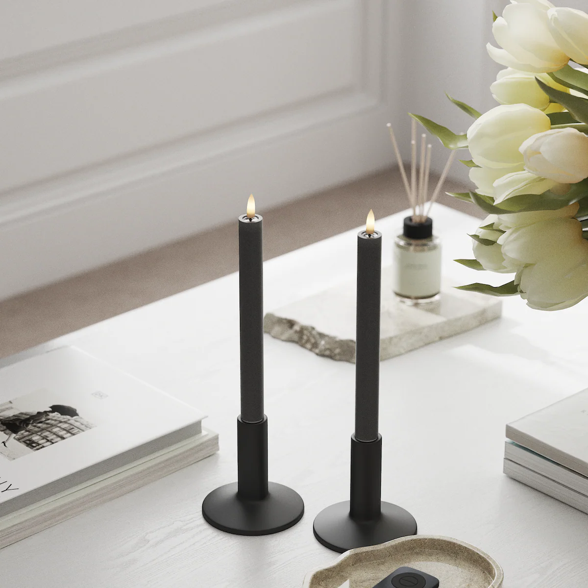 Deluxe Homeart | LED dinerkaars grijs 24cm | 2stuks