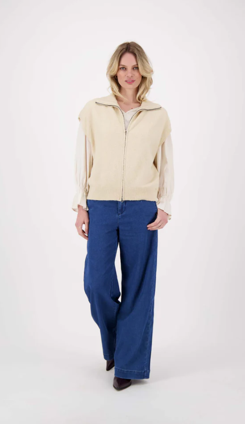 Zusss | Mouwloos vestje rits beige
