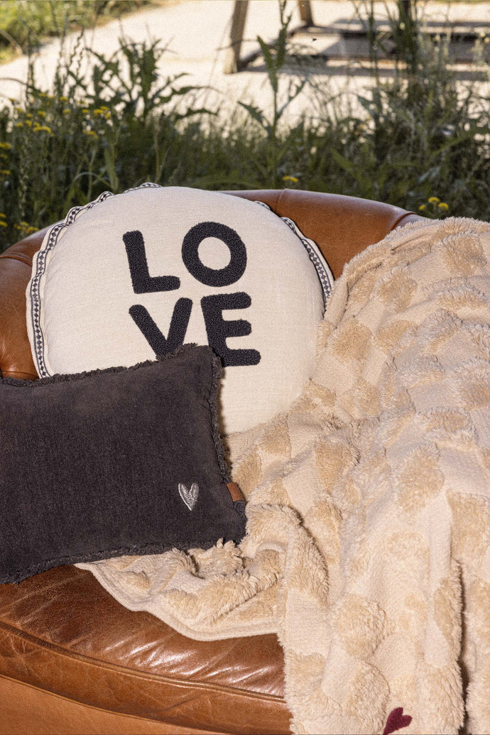 Zusss | Kussen rond love 45cm zand/antracietgrijs