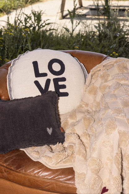 Zusss | Kussen rond love 45cm zand/antracietgrijs