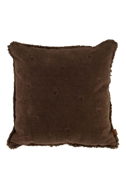 Zusss | Kussen velvet hartjes 45x45cm bruin