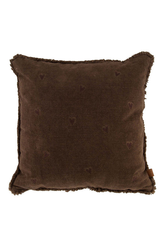 Zusss | Kussen velvet hartjes 45x45cm bruin