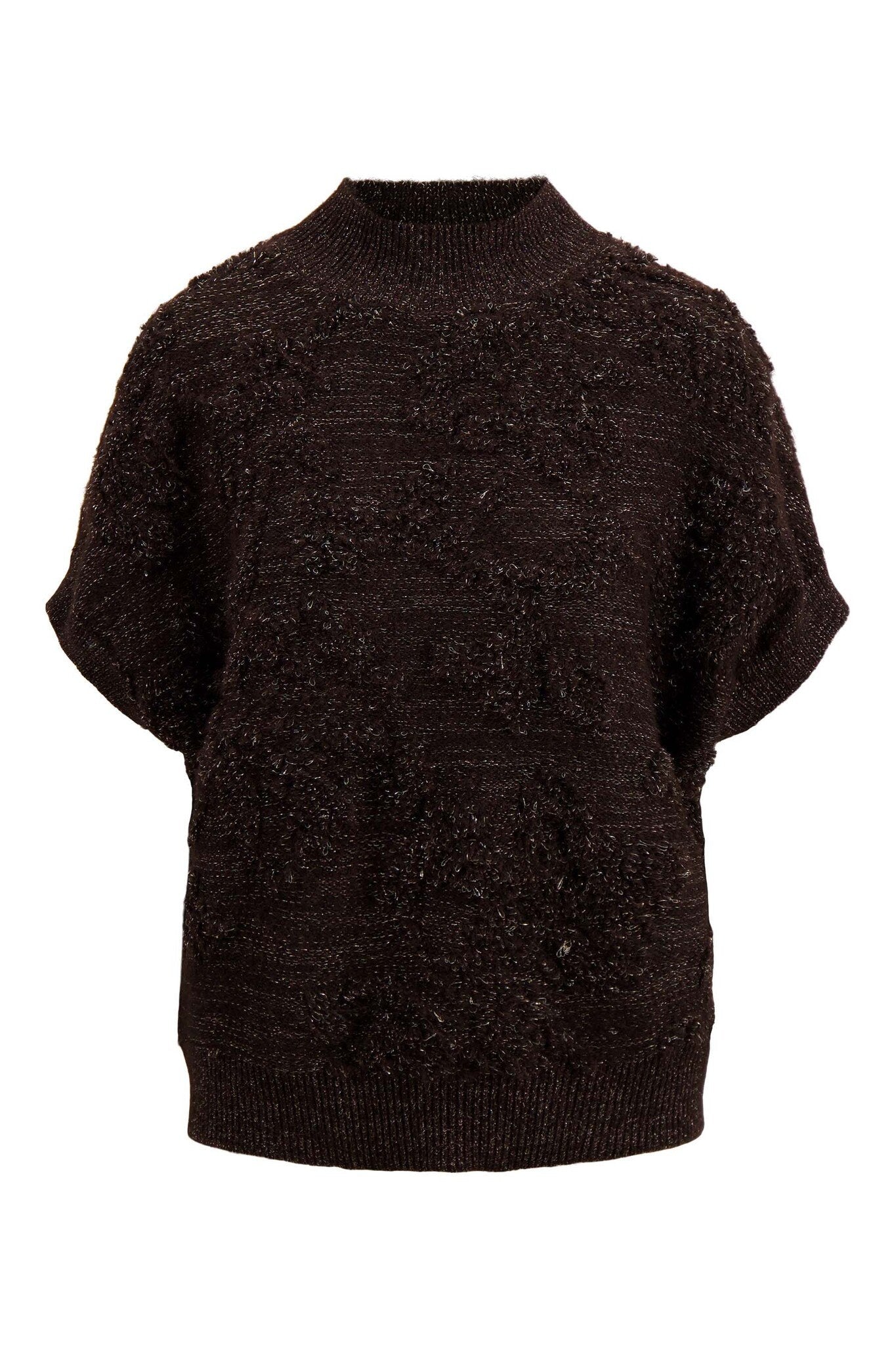 Zusss | Ärmelloser Pullover mit Lurex, schokoladenbraun