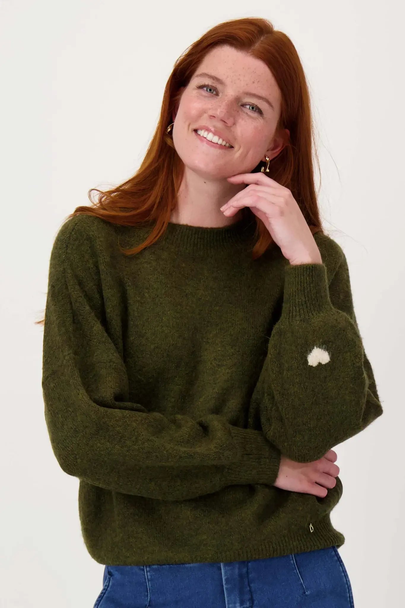 Zusss | Trui met hartje moss green/kit
