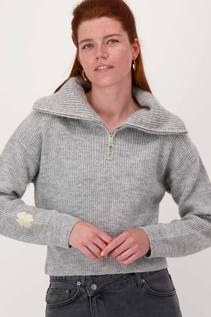 Zusss | Trui met rits middengrijs
