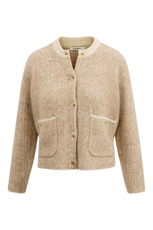 Zusss | Vest jacquard met visgraat structuur beige