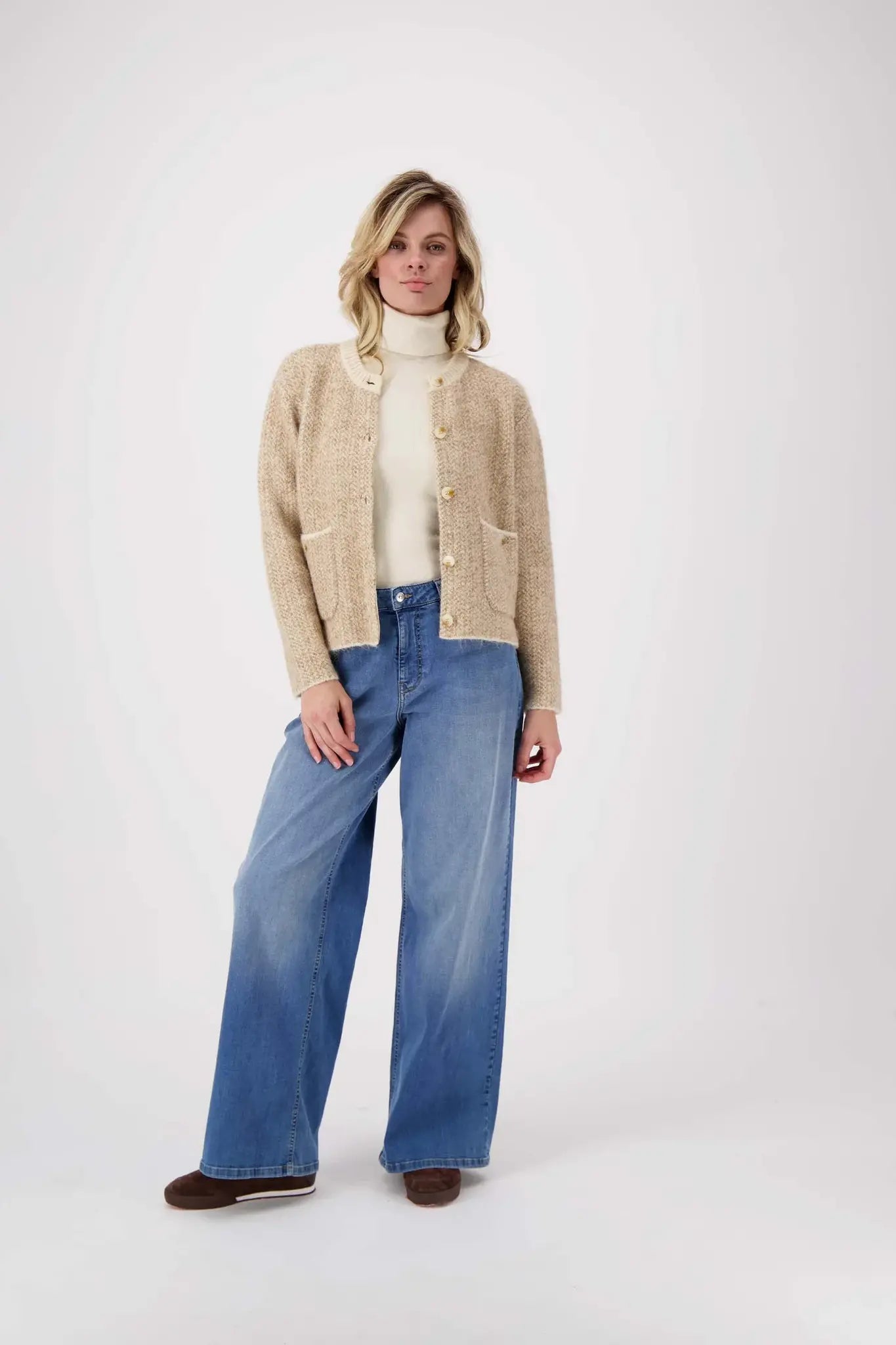 Zusss | Weste aus Jacquardstoff mit Fischgrätmuster, beige