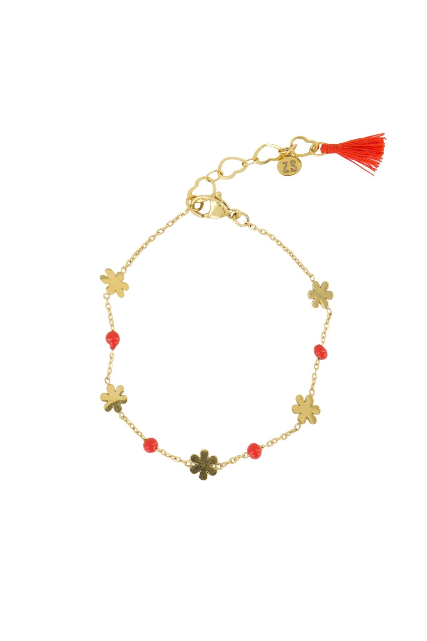 Zusss | Armband mit Blume in Orange-Rot/Gold