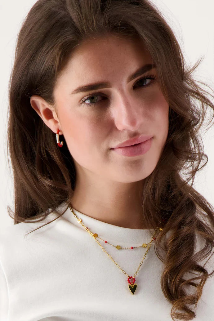 Zusss | Halskette mit Blumenperlen, orange-rot/gold