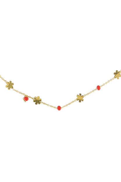 Zusss | Halskette mit Blumenperlen, orange-rot/gold