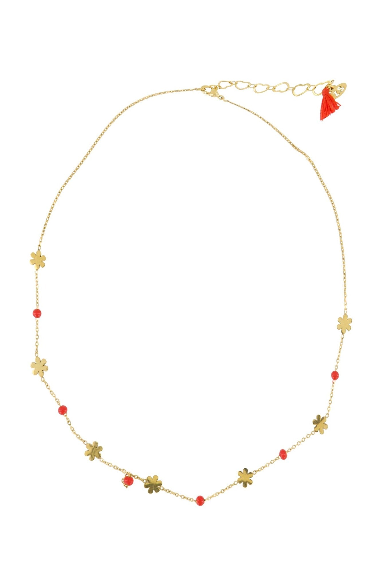 Zusss | Halskette mit Blumenperlen, orange-rot/gold