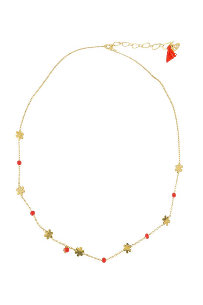 Zusss | Halskette mit Blumenperlen, orange-rot/gold