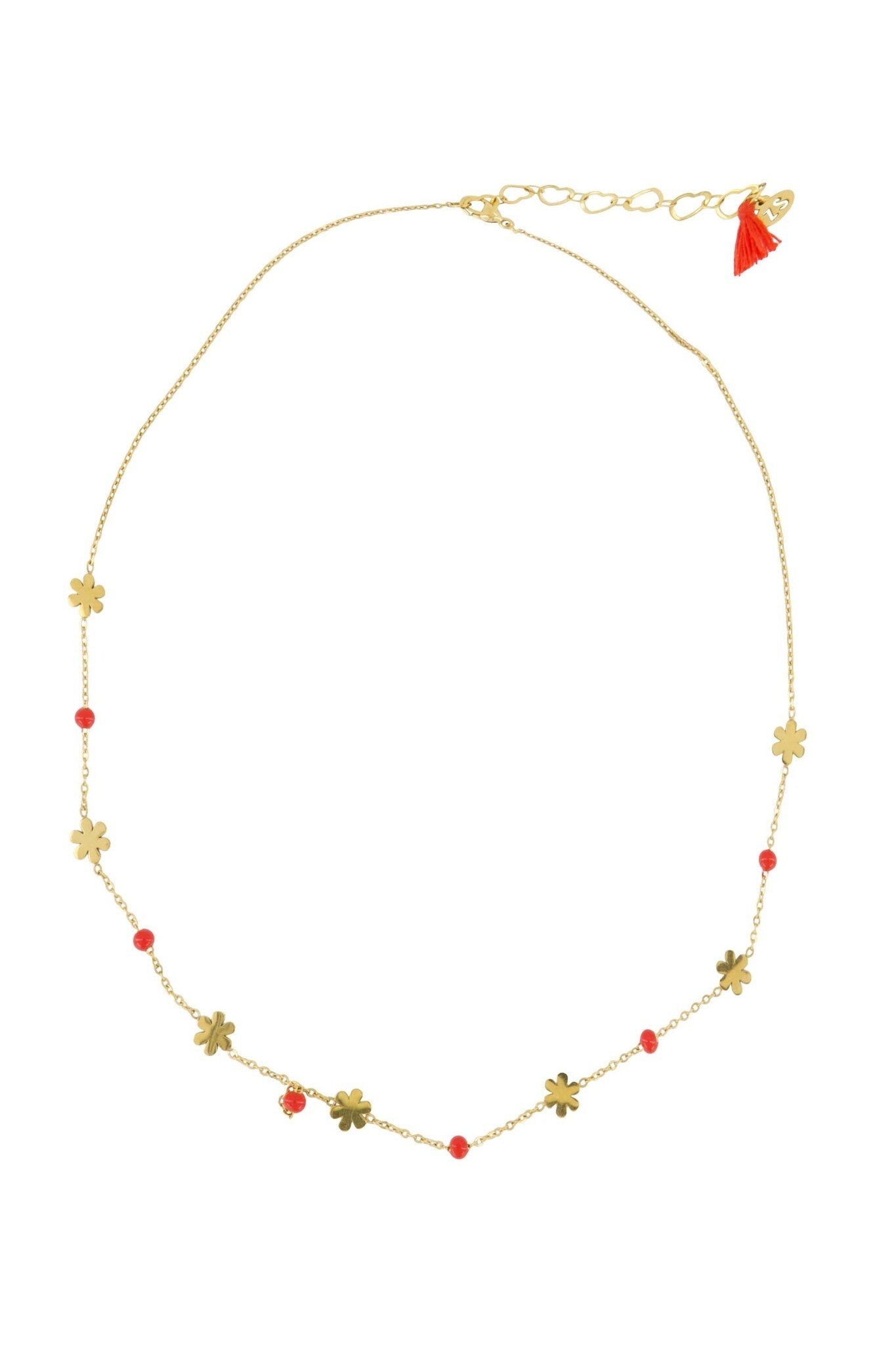 Zusss | Halskette mit Blumenperlen, orange-rot/gold