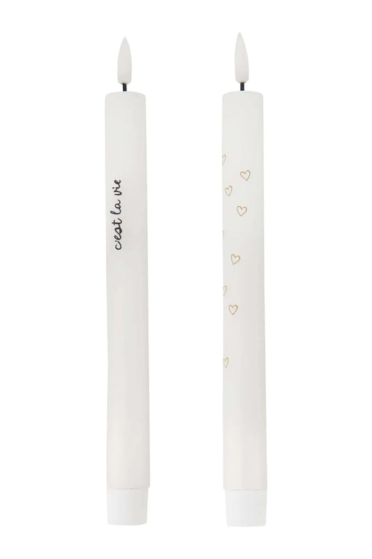 Zusss | Set van 2 ledkaarsen c'est la vie wit/zwart