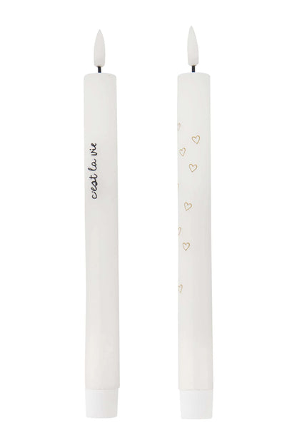 Zusss | Set mit 2 LED-Kerzen „C'est la vie“ weiß/schwarz