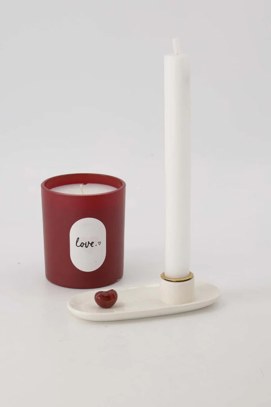 Zusss | Kandelaar keramiek hartje wit/rood