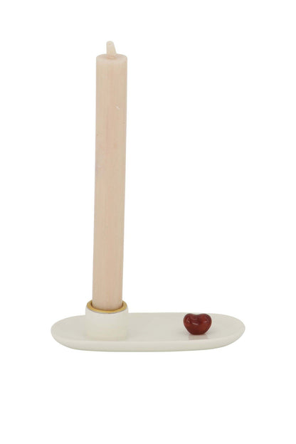 Zusss | Keramik-Kerzenständer in Herzform, weiß/rot