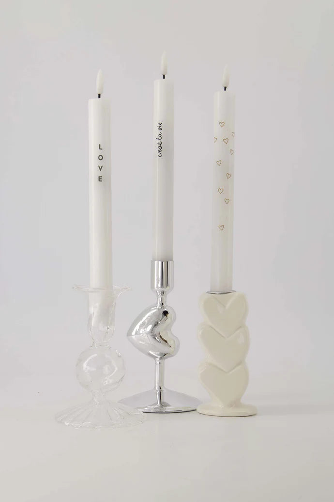 Zusss | Keramik-Kerzenständer mit Herzen, weiß