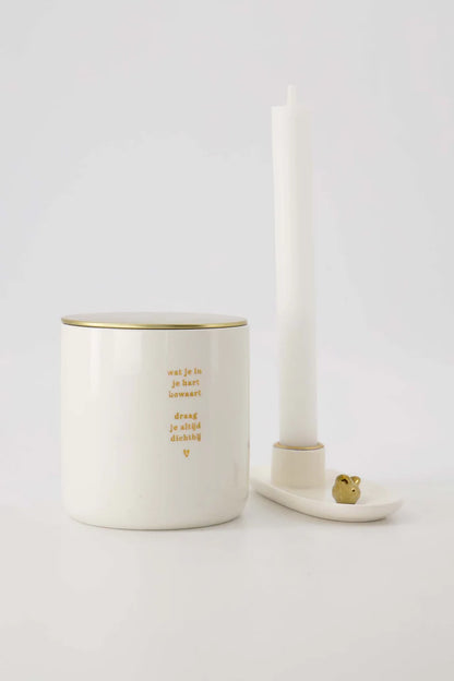 Zusss | Kandelaar keramiek vogeltje wit/goud