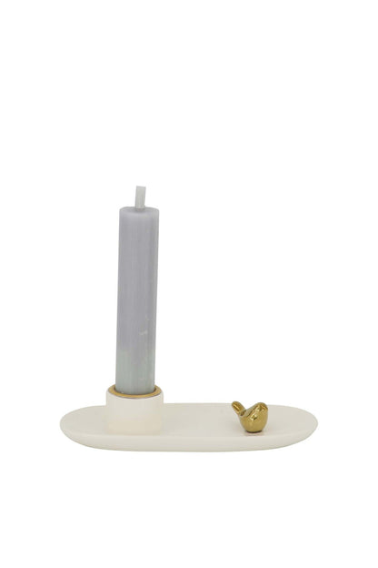 Zusss | Kandelaar keramiek vogeltje wit/goud