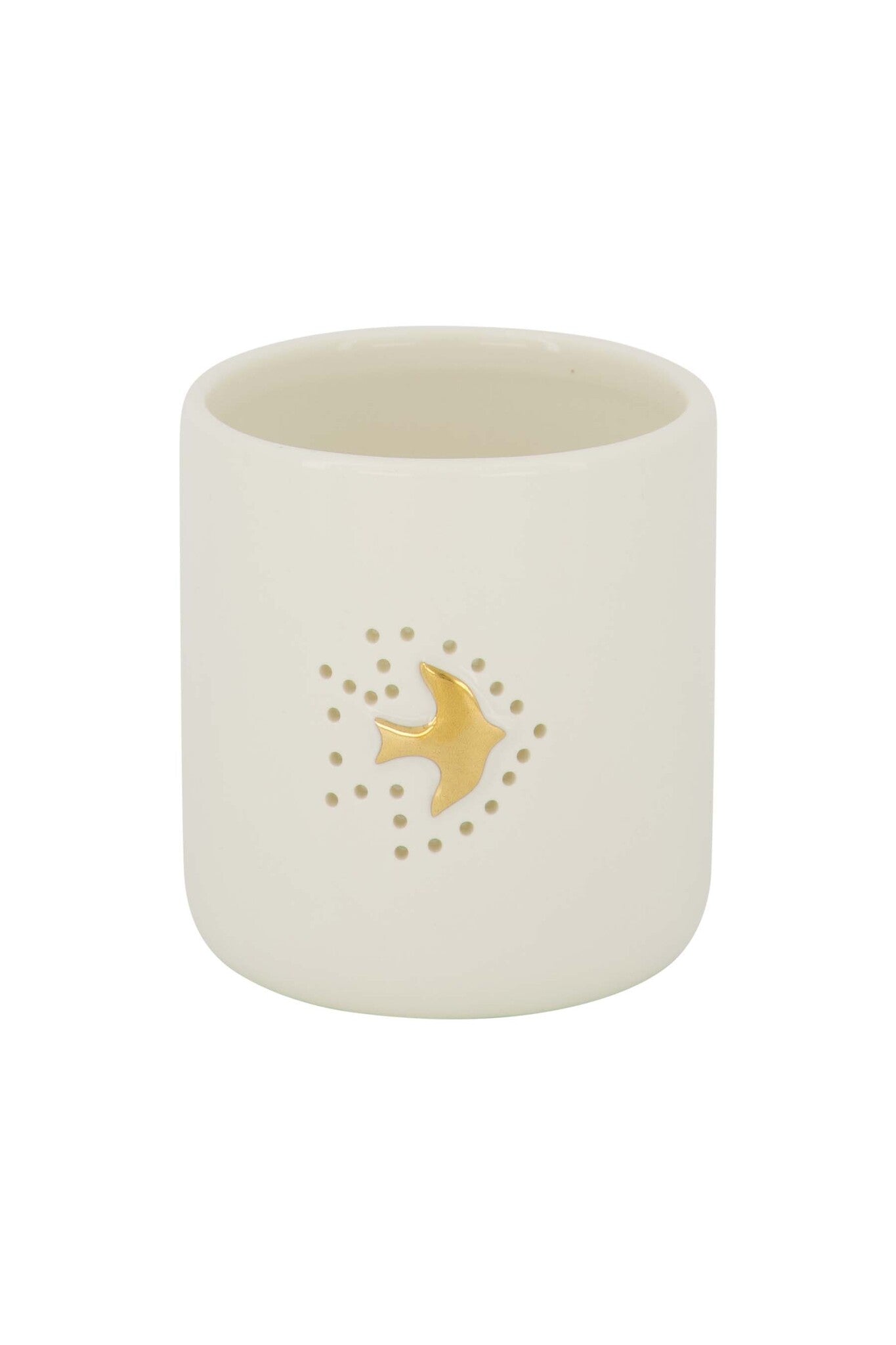 Zusss | Teelichthalter in Vogelform aus Keramik, weiß/gold