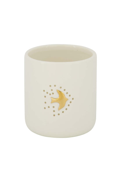 Zusss | Teelichthalter in Vogelform aus Keramik, weiß/gold