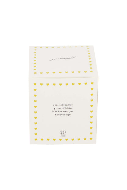 Zusss | Duftkerze aus Keramik in einer Schachtel, Lichtpunkt, Herz, weiß/gold