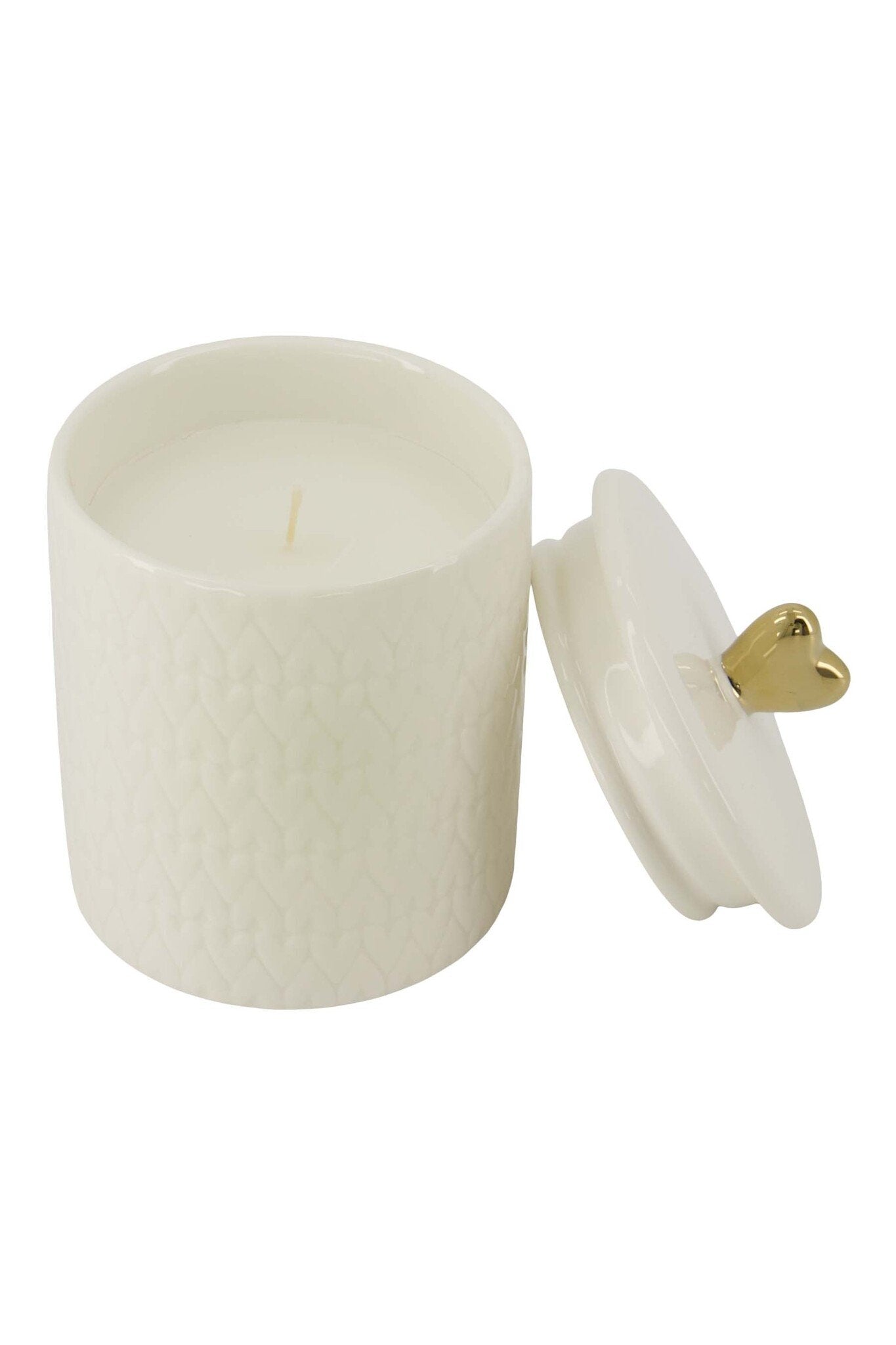 Zusss | Duftkerze aus Keramik mit Deckel, Herz, M, weiß/gold 