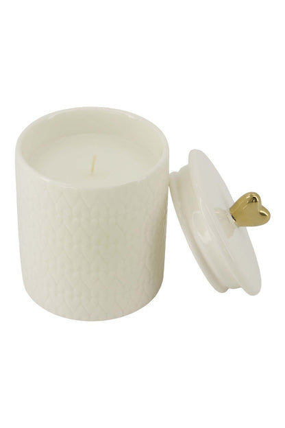 Zusss | Duftkerze aus Keramik mit Deckel, Herz, M, weiß/gold 