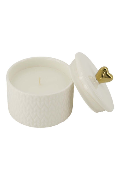 Zusss | Duftkerze aus Keramik mit Deckel, Herzform, klein, weiß/gold 