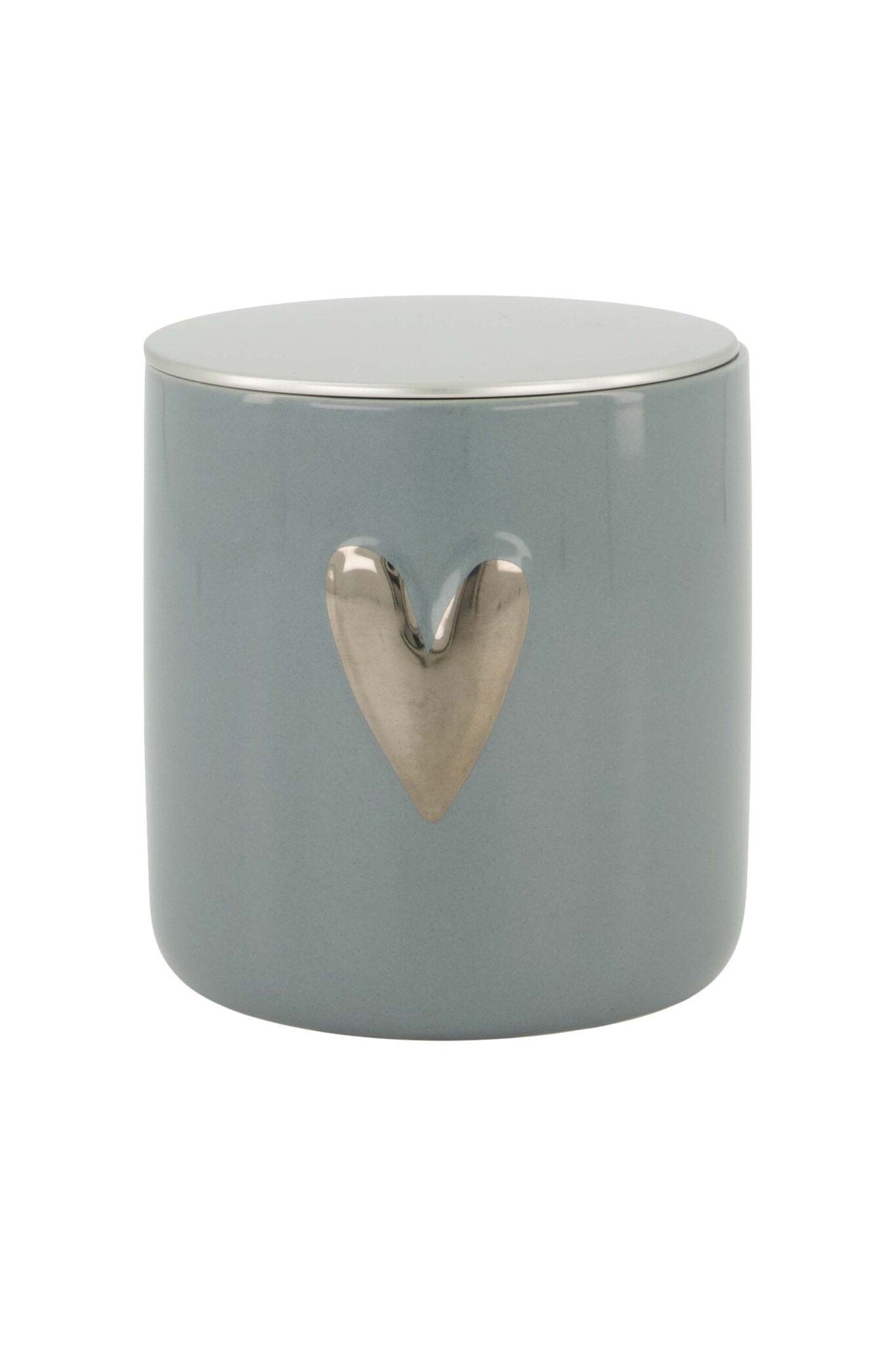 Zusss | Duftkerze aus Keramik, silberfarbenes Herz, graublau