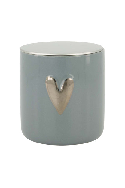 Zusss | Duftkerze aus Keramik, silberfarbenes Herz, graublau