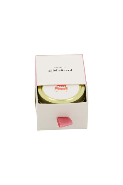 Zusss | Duftkerzendose in Schiebebox, Glückwunschkuchen weiß/rosa