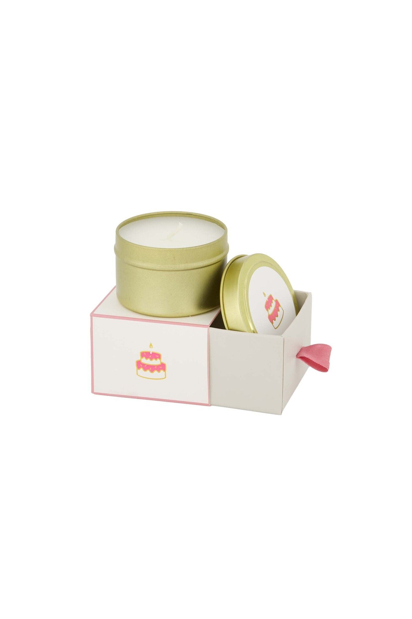 Zusss | Geurkaarsje tinnen in schuifdoosje gefeliciteerd taart wit/roze