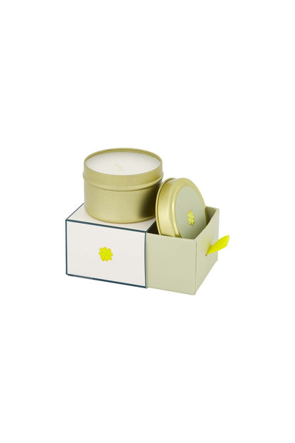 Zusss | Geurkaarsje tinnen in schuifdoosje veel geluk klavertje wit/groen