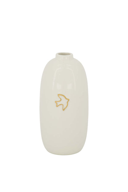 Zusss | Keramikvase in Vogelform, weiß/gold